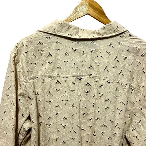 Susan Graver Womens Beige Eyelet Button Blouse 2X Cotton Boho Cottagecore Mature - Picture 4 of 8